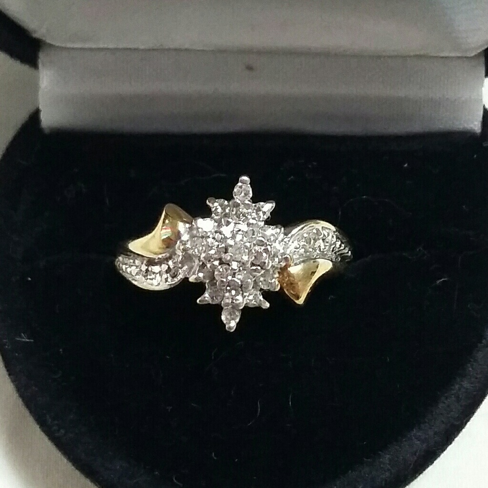 Diamond Cocktail Ring, Size 8 10k gold